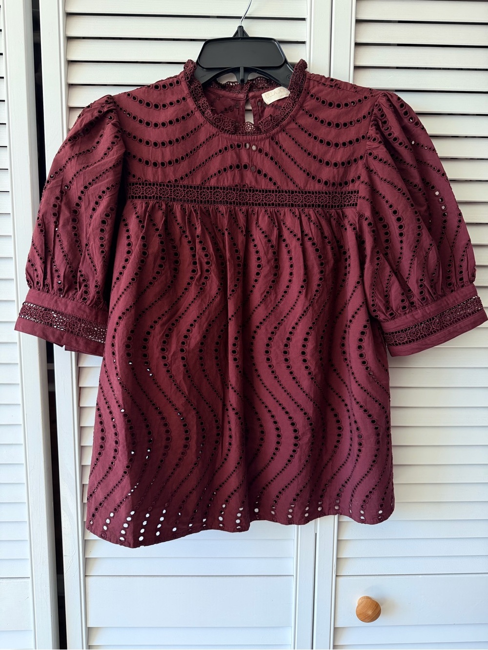 Ulla Johnson Virginia Lace Collar Short Sleeve Blouse Mulberry Size 4